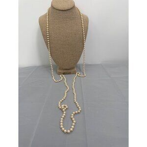Elegant Long Faux Pearl Necklace With Faux Silver-Tone Clasp